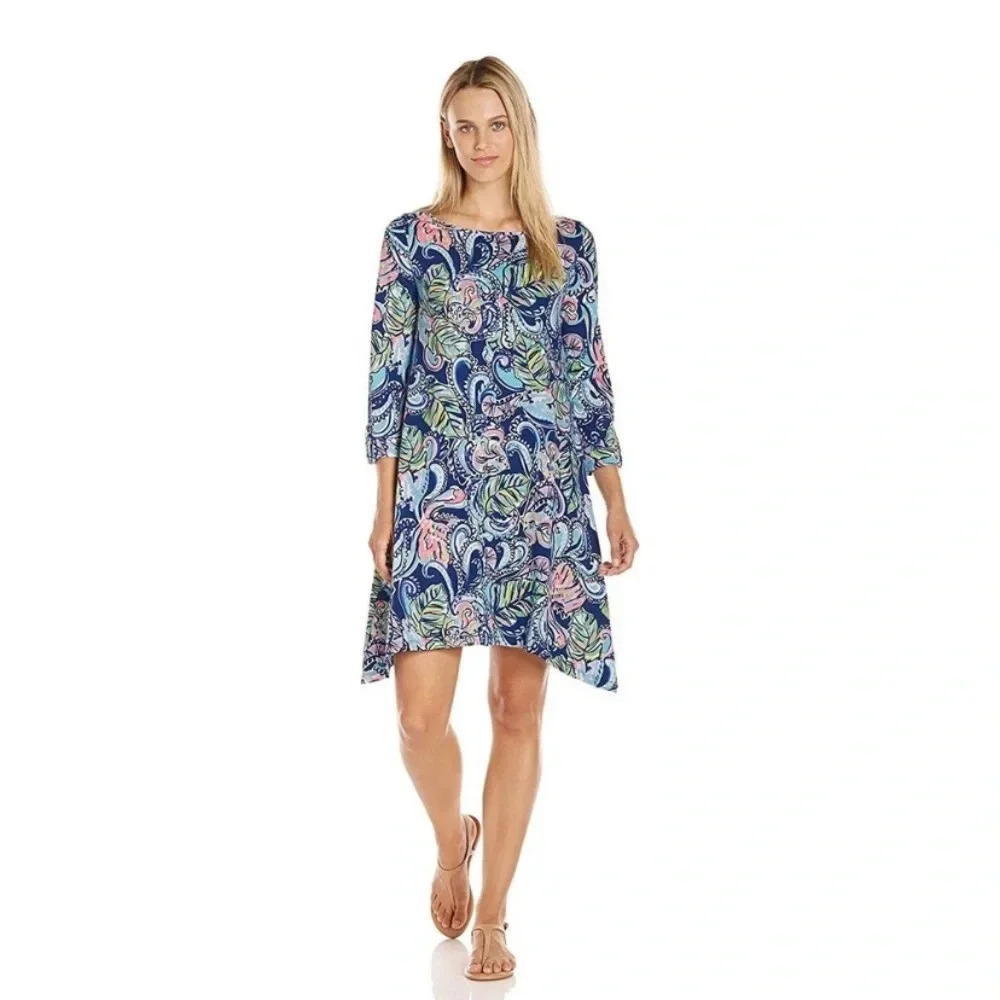 Lilly Pulitzer Womens Small Edna Hanging with Fronds Pima Cotton Swing Dress